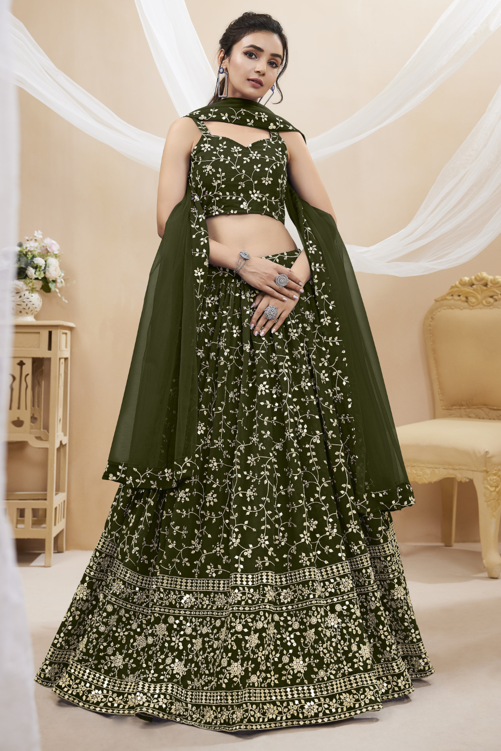 Stunning Lehenga Set with Sequins & Zari Embroidered Work