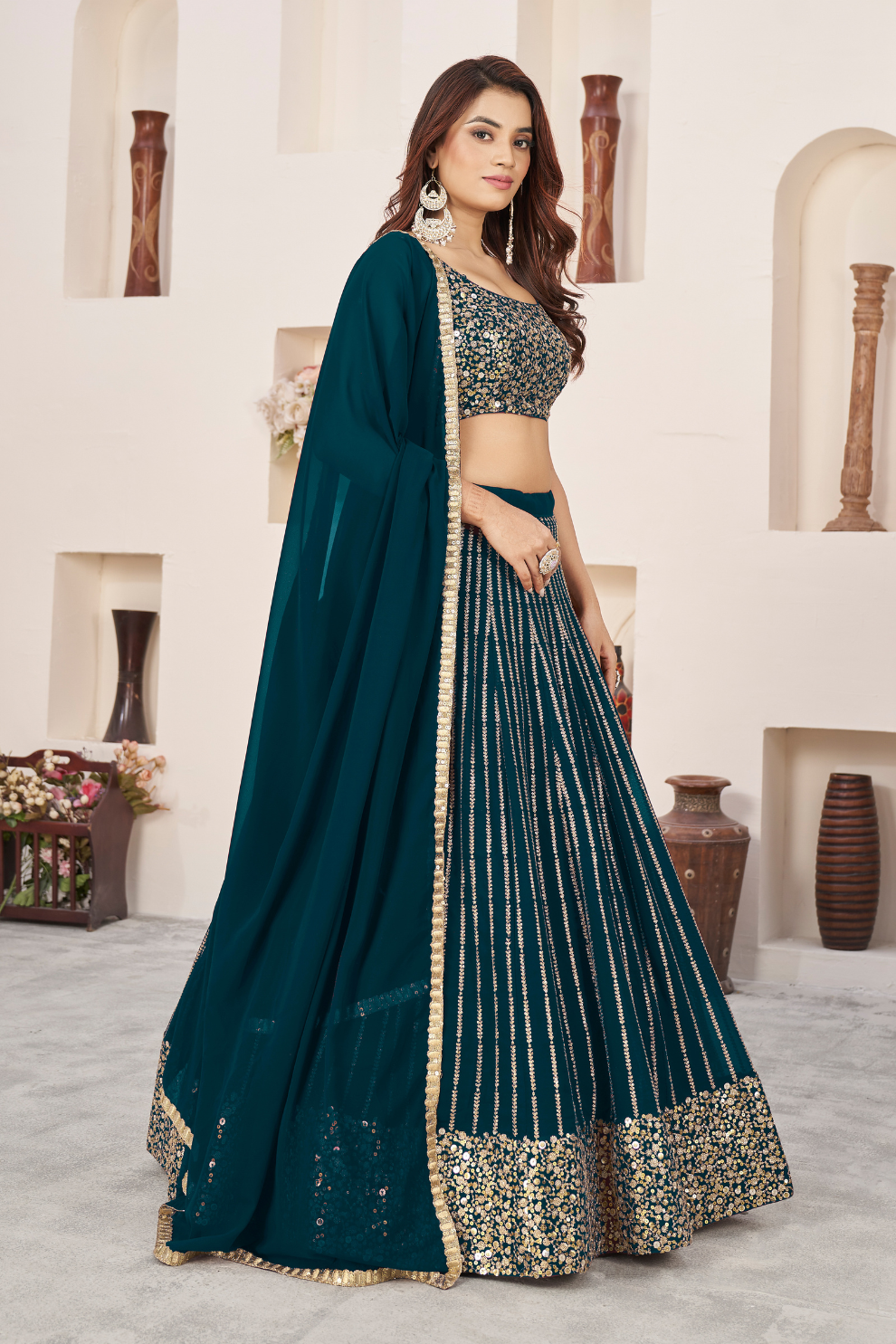 Elegant Sequins and Zari Embroidered Lehenga Set