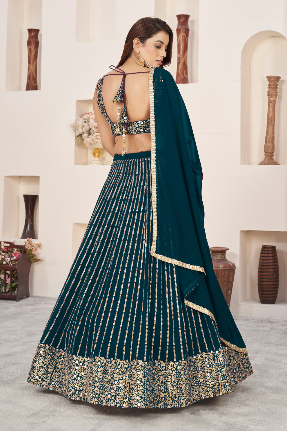 Elegant Sequins and Zari Embroidered Lehenga Set