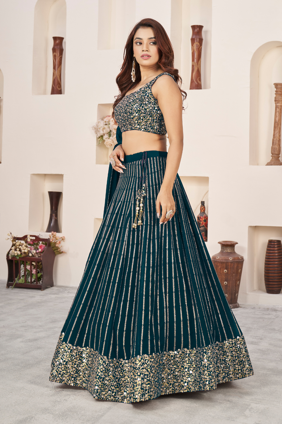 Elegant Sequins and Zari Embroidered Lehenga Set