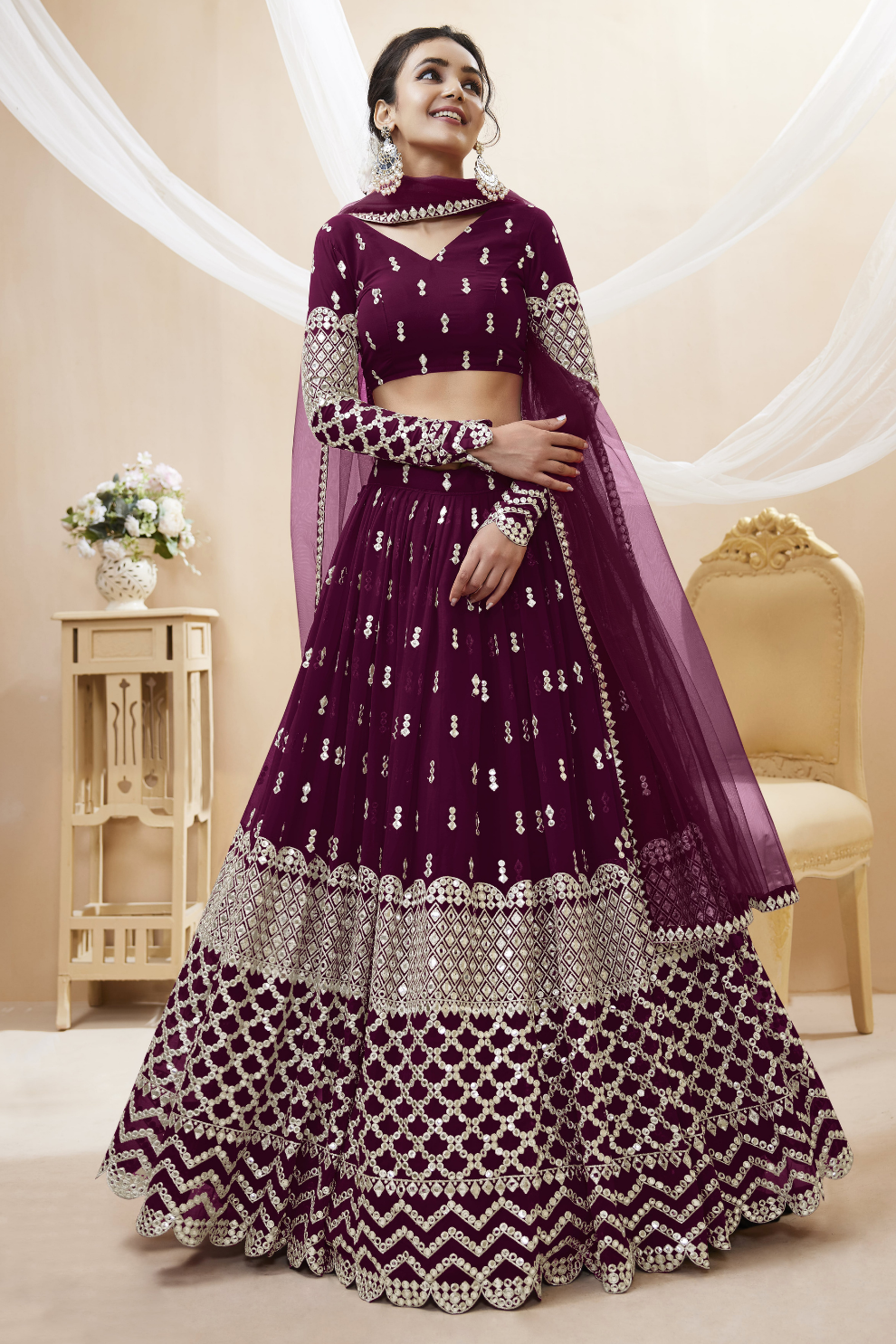 Designer Georgette Lehenga and Soft Net Dupatta Ensemble