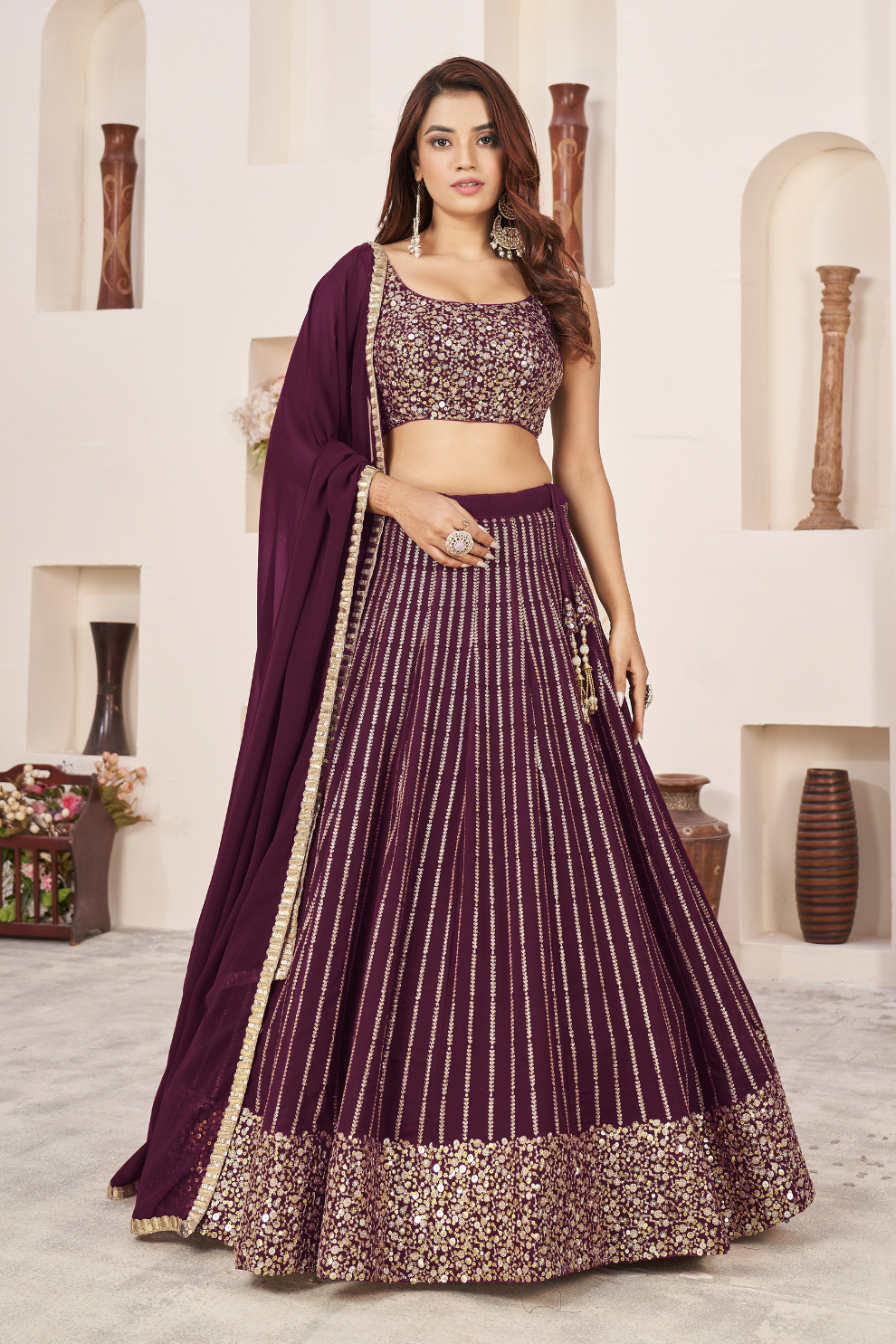 Elegant Sequins and Zari Embroidered Lehenga Set