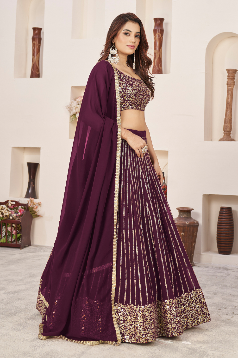 Elegant Sequins and Zari Embroidered Lehenga Set