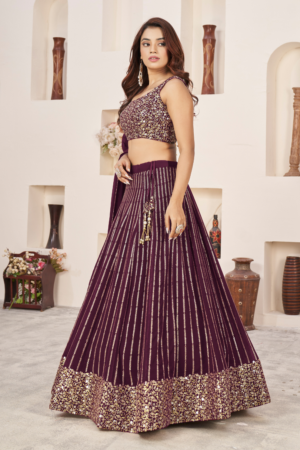 Elegant Sequins and Zari Embroidered Lehenga Set