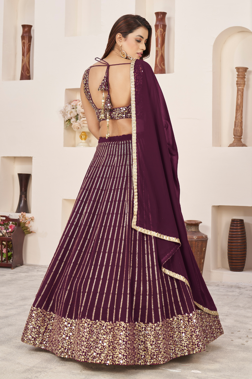 Elegant Sequins and Zari Embroidered Lehenga Set