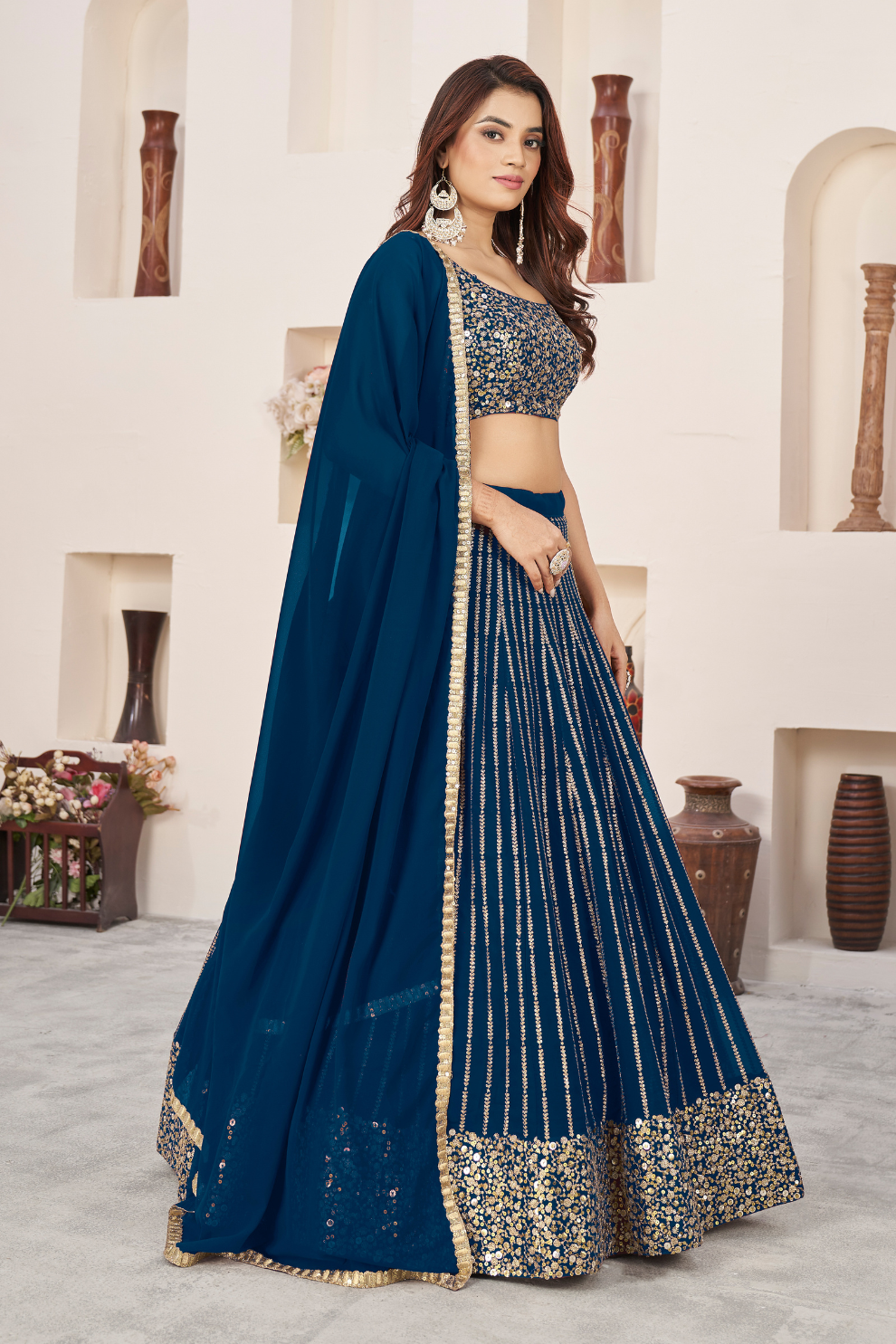 Elegant Sequins and Zari Embroidered Lehenga Set