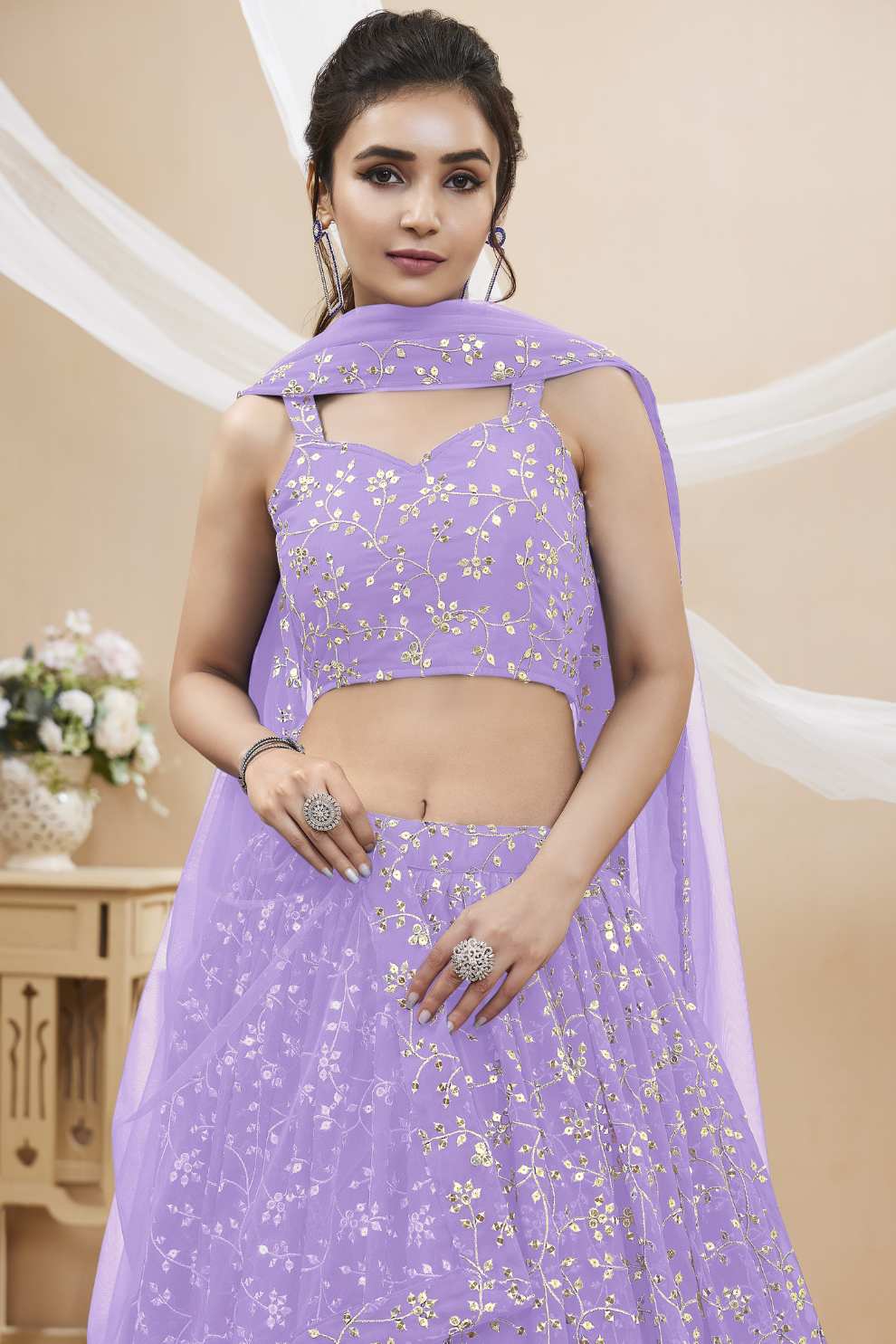 Stunning Lehenga Set with Sequins & Zari Embroidered Work