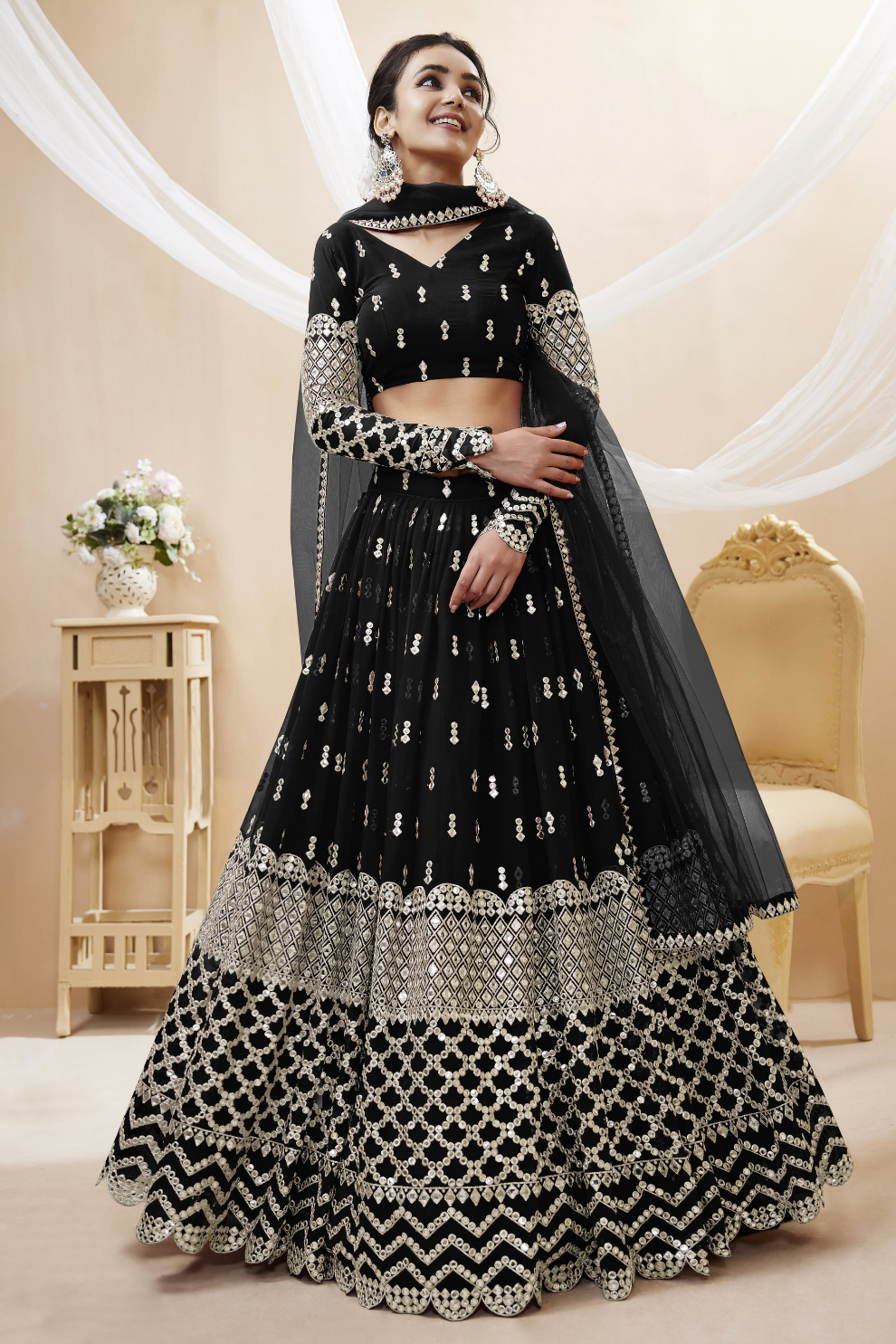 Designer Georgette Lehenga and Soft Net Dupatta Ensemble