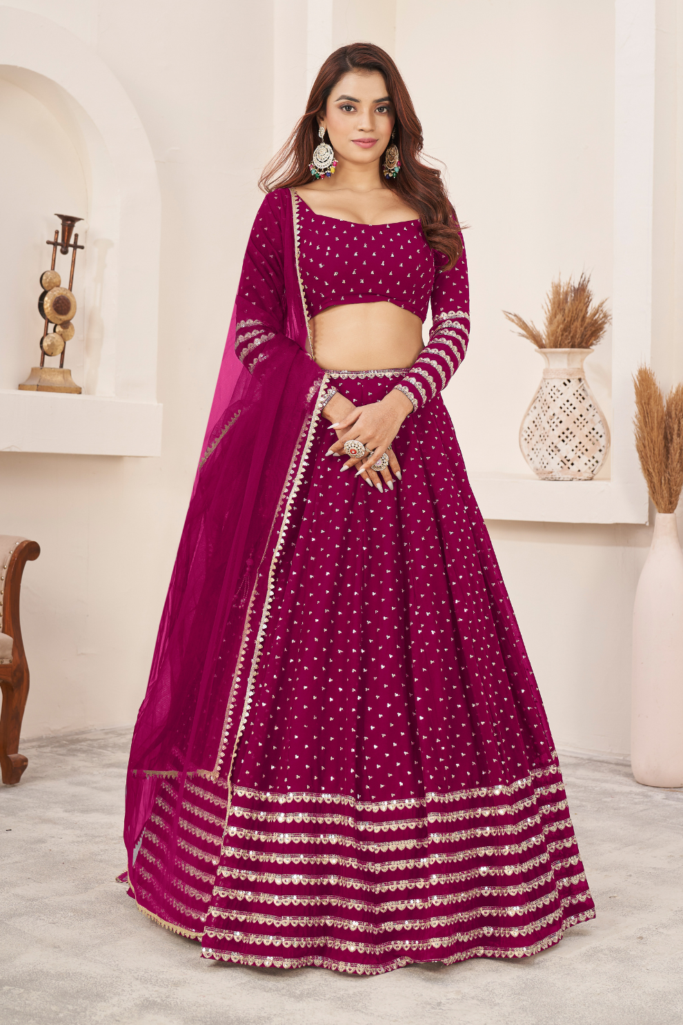 Elegant Sequins and Zari Embroidered Lehenga Set
