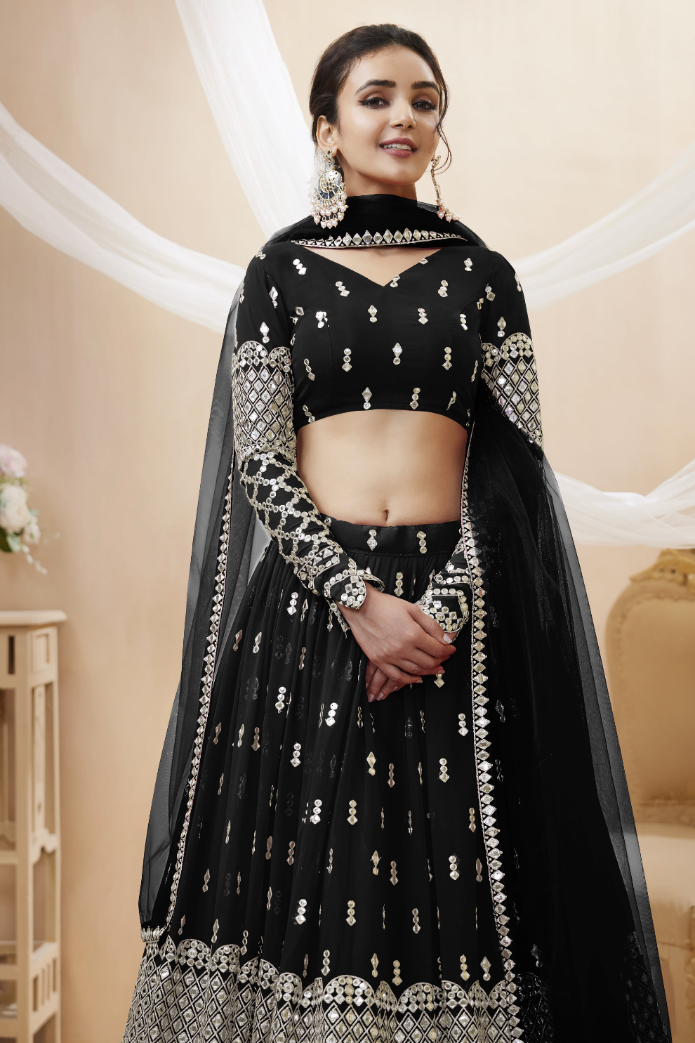 Designer Georgette Lehenga and Soft Net Dupatta Ensemble