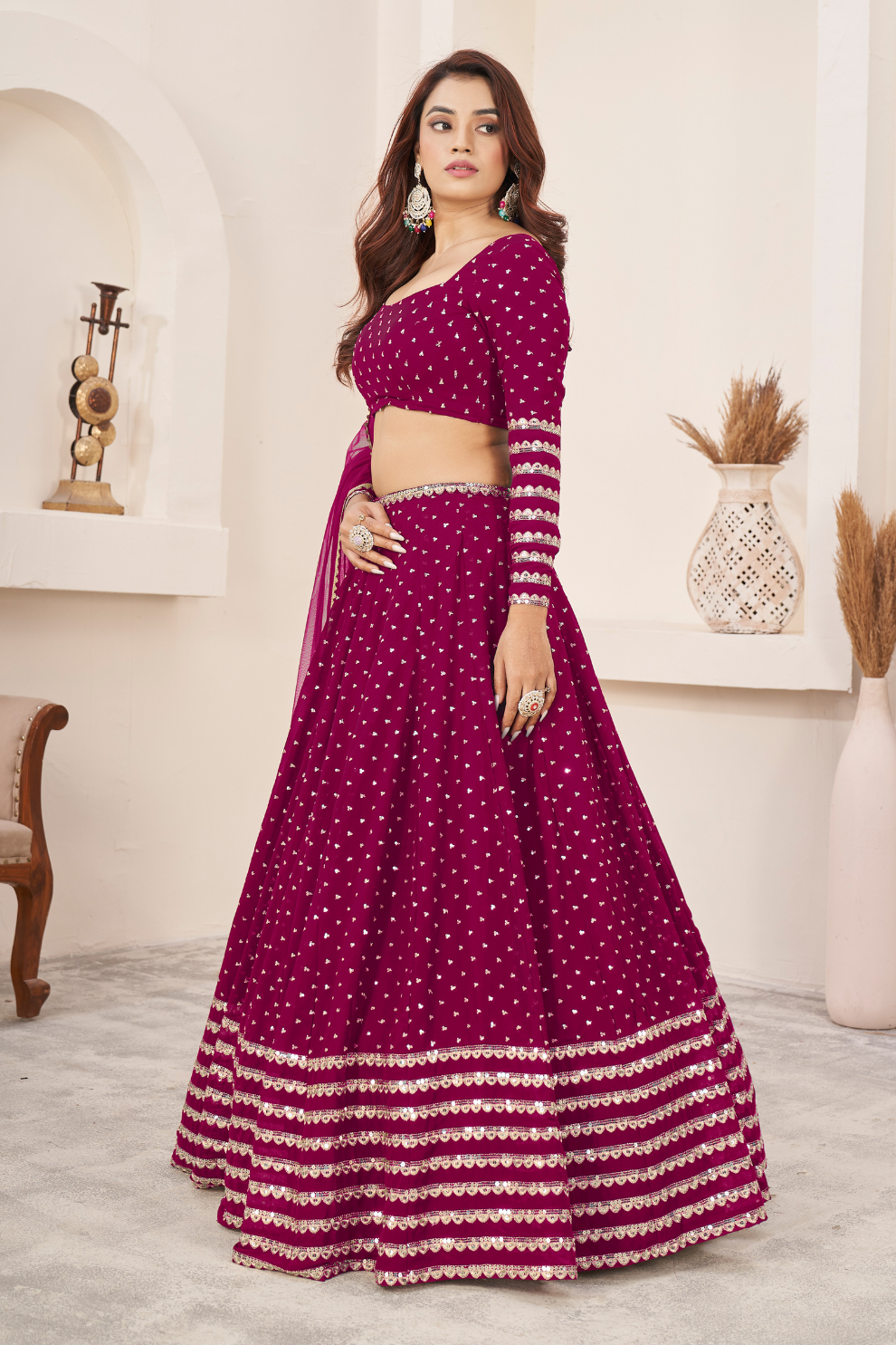 Elegant Sequins and Zari Embroidered Lehenga Set
