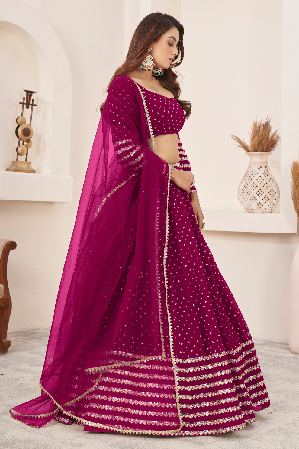 Elegant Sequins and Zari Embroidered Lehenga Set
