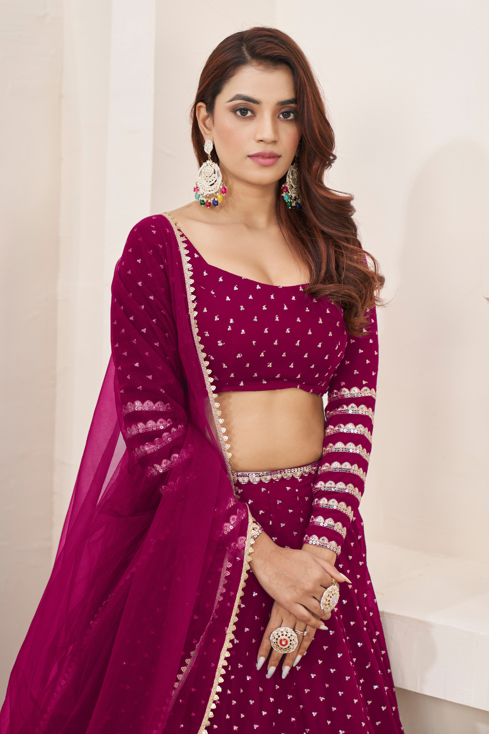 Elegant Sequins and Zari Embroidered Lehenga Set