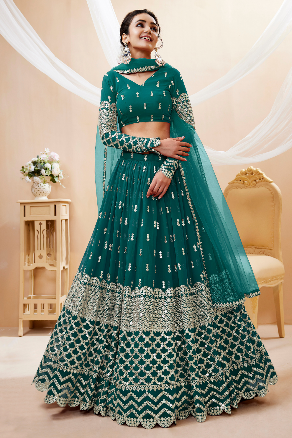 Designer Georgette Lehenga and Soft Net Dupatta Ensemble
