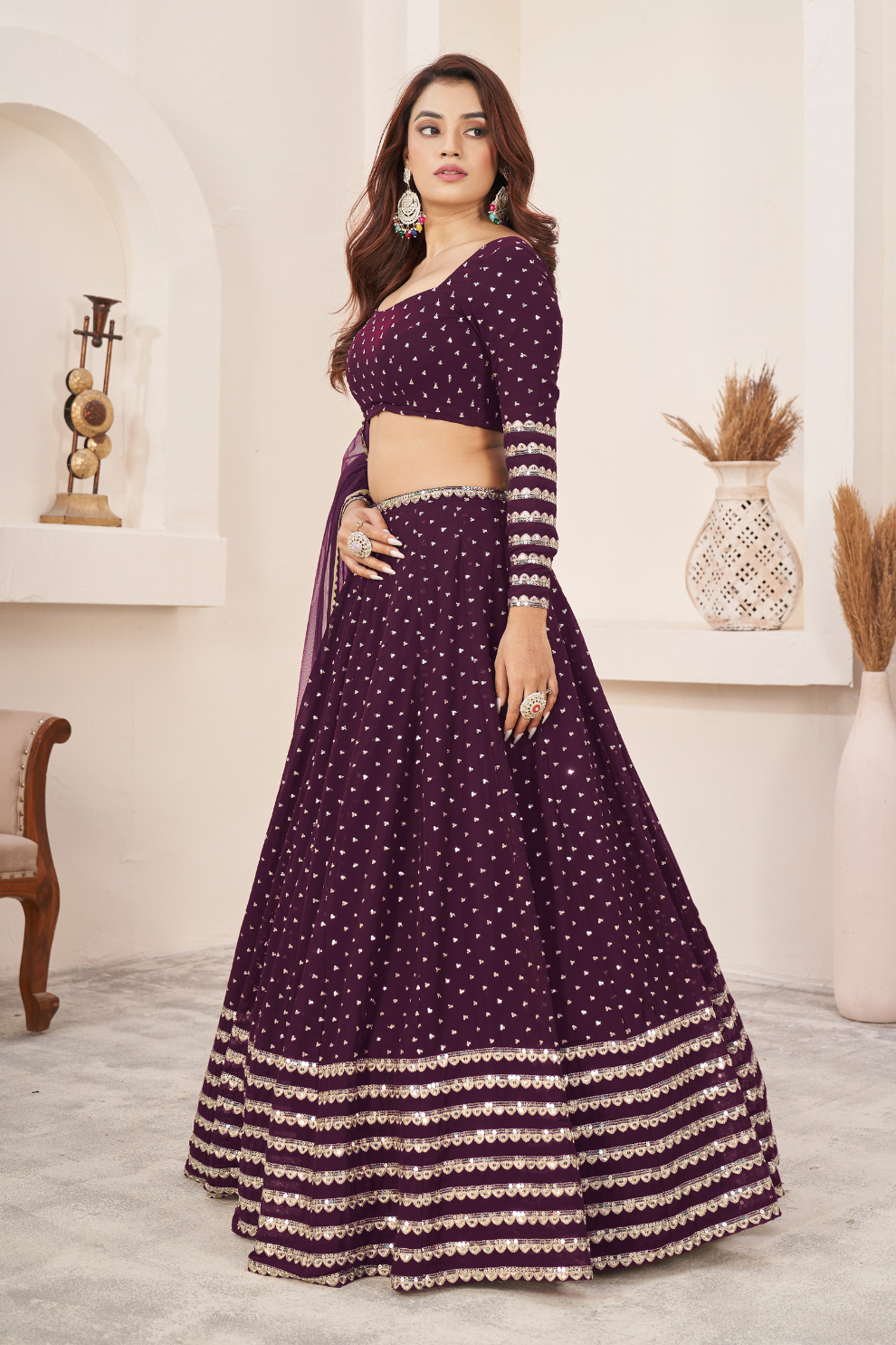 Elegant Sequins and Zari Embroidered Lehenga Set
