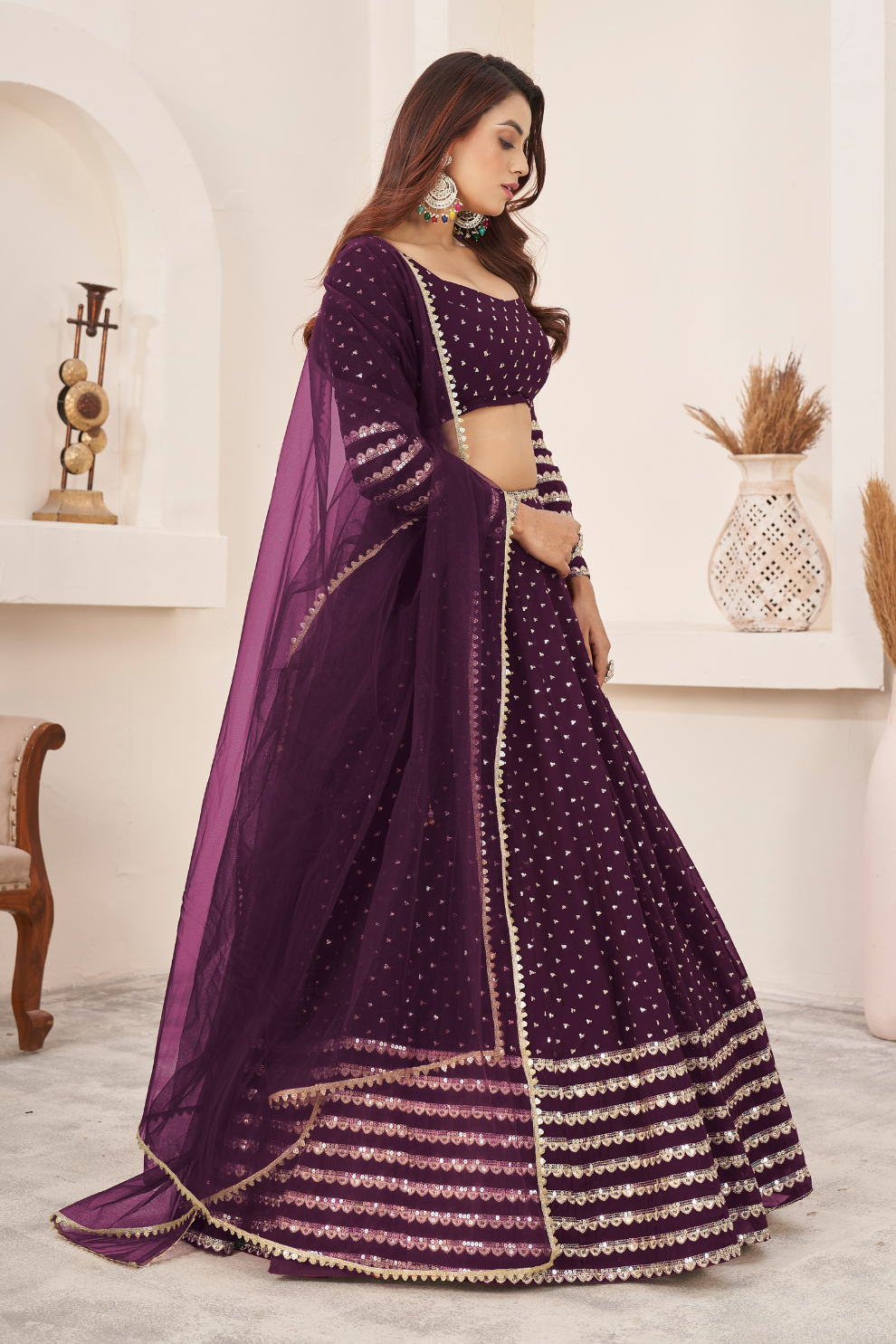 Elegant Sequins and Zari Embroidered Lehenga Set