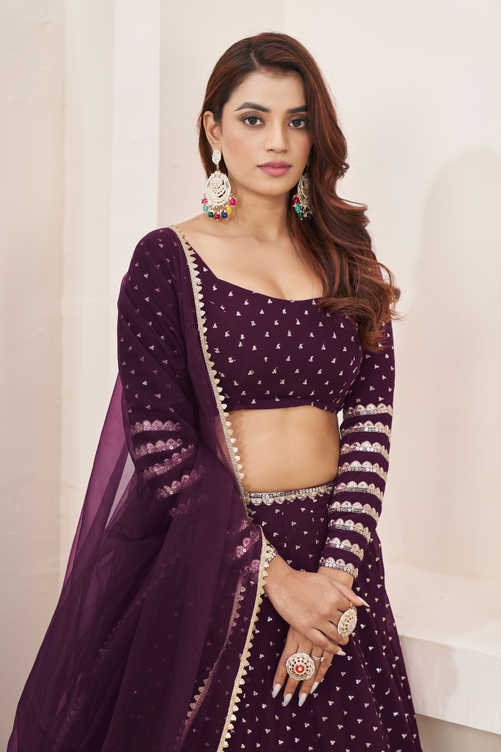 Elegant Sequins and Zari Embroidered Lehenga Set