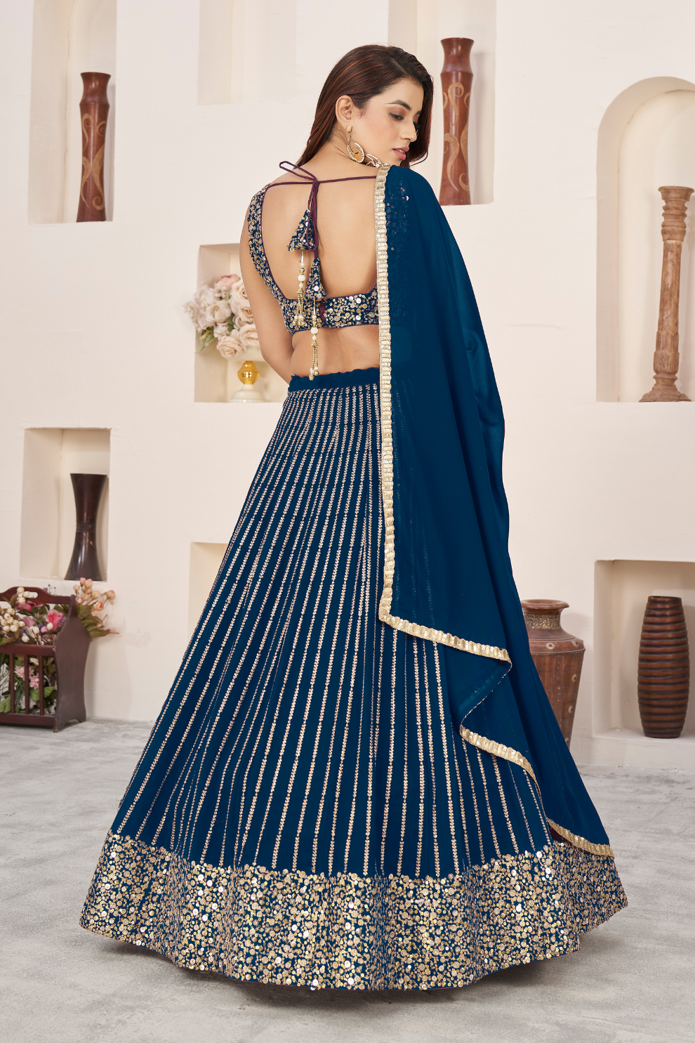 Elegant Sequins and Zari Embroidered Lehenga Set