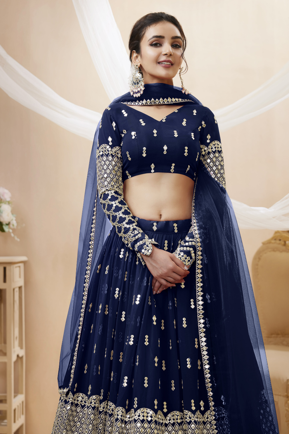 Designer Georgette Lehenga and Soft Net Dupatta Ensemble