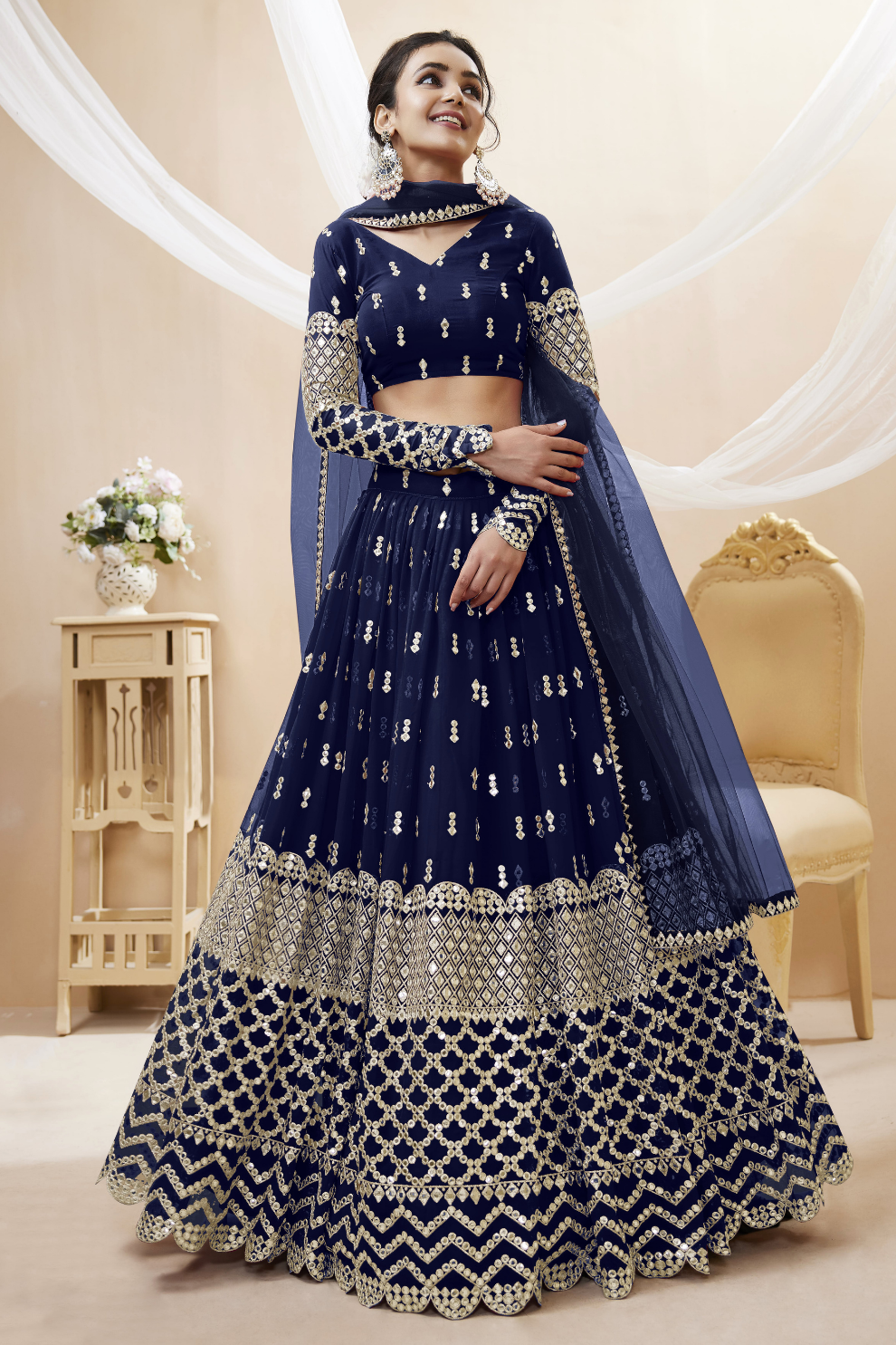 Designer Georgette Lehenga and Soft Net Dupatta Ensemble