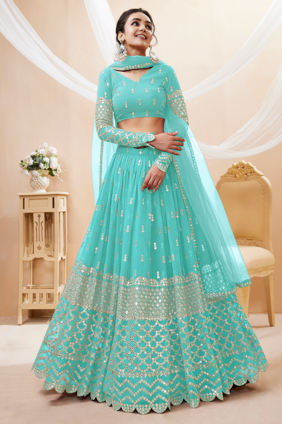 Designer Georgette Lehenga and Soft Net Dupatta Ensemble
