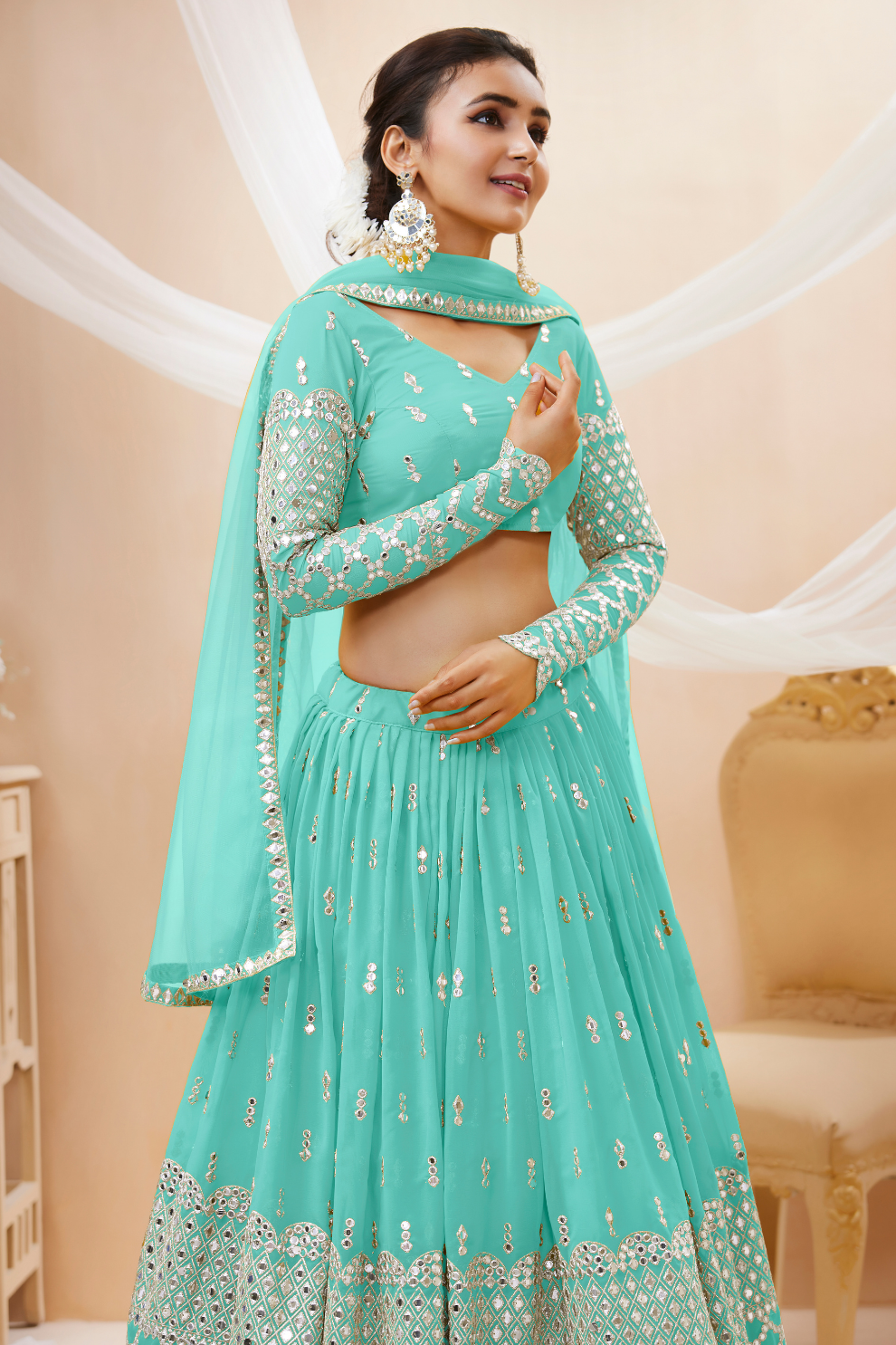Designer Georgette Lehenga and Soft Net Dupatta Ensemble