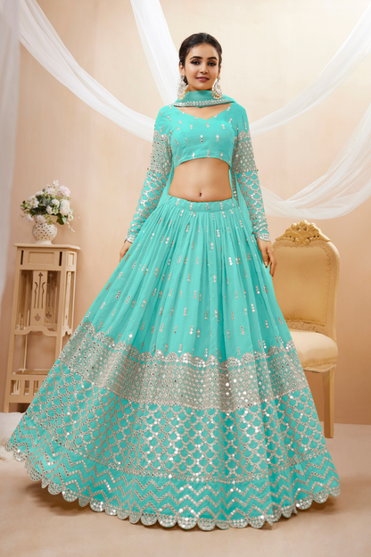 Designer Georgette Lehenga and Soft Net Dupatta Ensemble