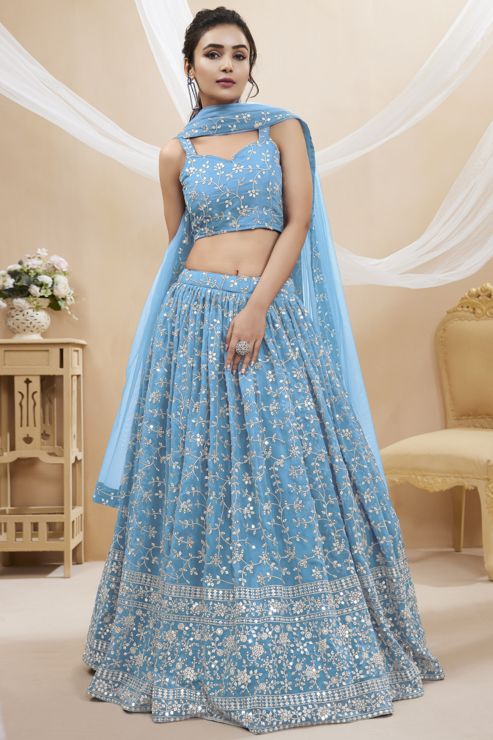 Stunning Lehenga Set with Sequins & Zari Embroidered Work