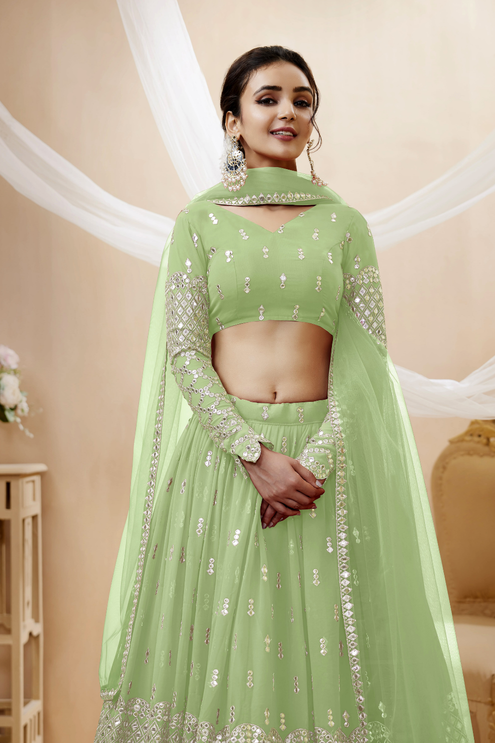 Designer Georgette Lehenga and Soft Net Dupatta Ensemble