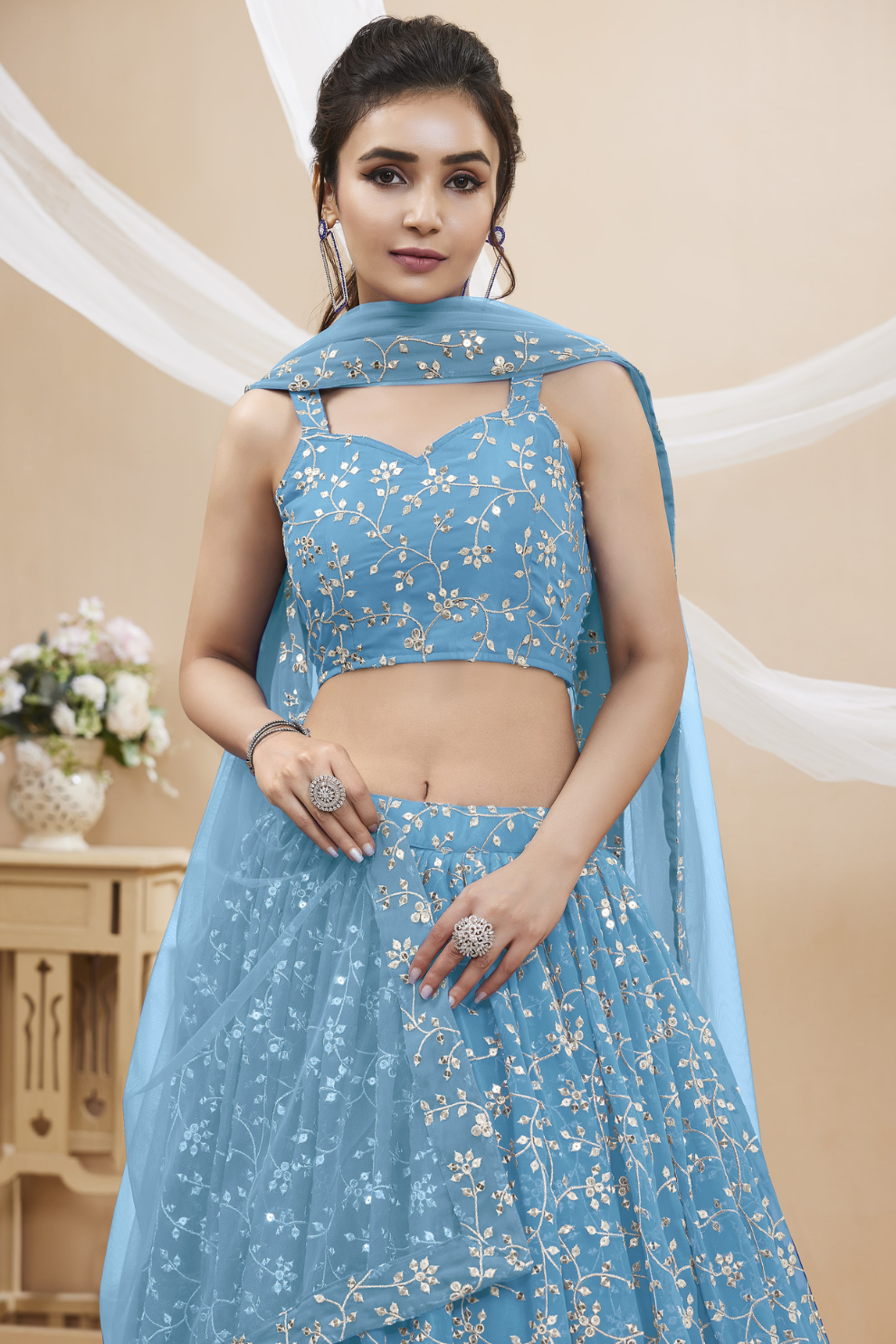 Stunning Lehenga Set with Sequins & Zari Embroidered Work