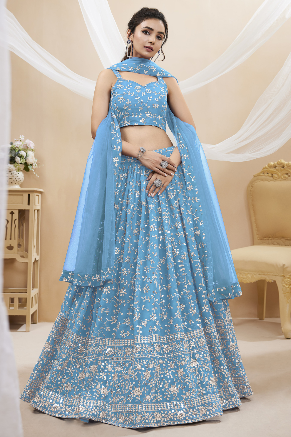 Stunning Lehenga Set with Sequins & Zari Embroidered Work