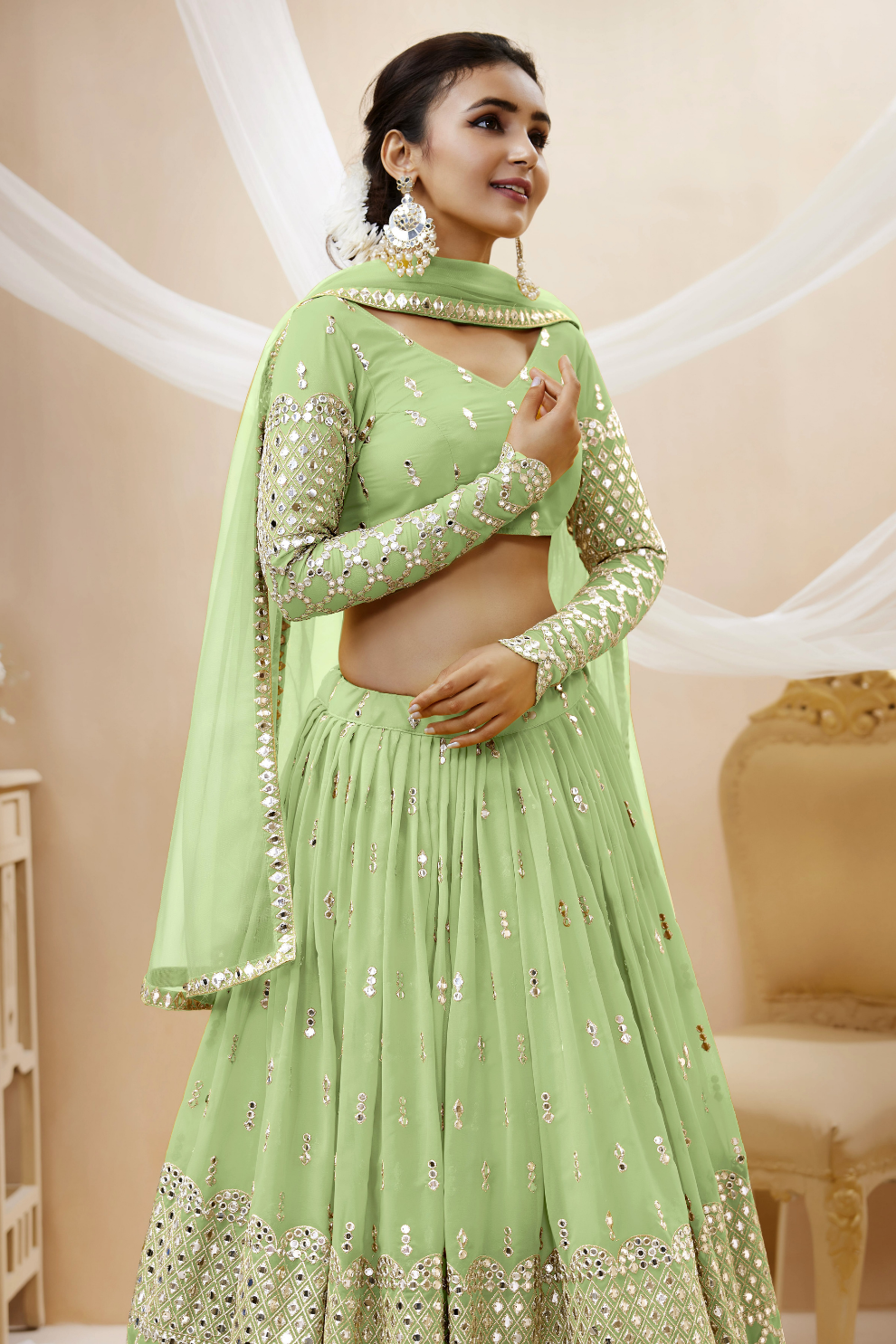 Designer Georgette Lehenga and Soft Net Dupatta Ensemble