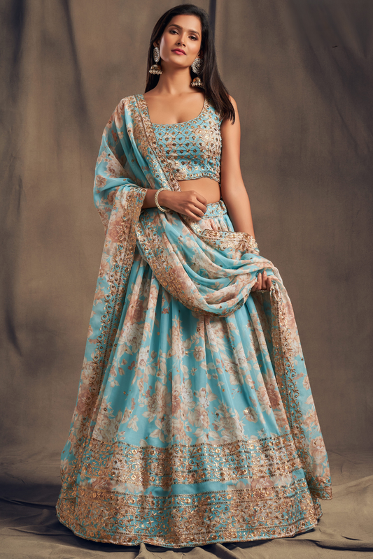 Bridal Organza Lehenga Choli with Detailed Floral Embroidery
