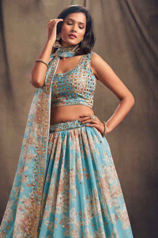 Bridal Organza Lehenga Choli with Detailed Floral Embroidery