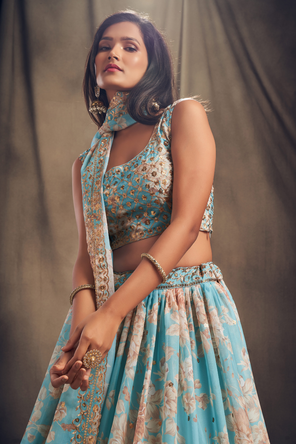 Bridal Organza Lehenga Choli with Detailed Floral Embroidery