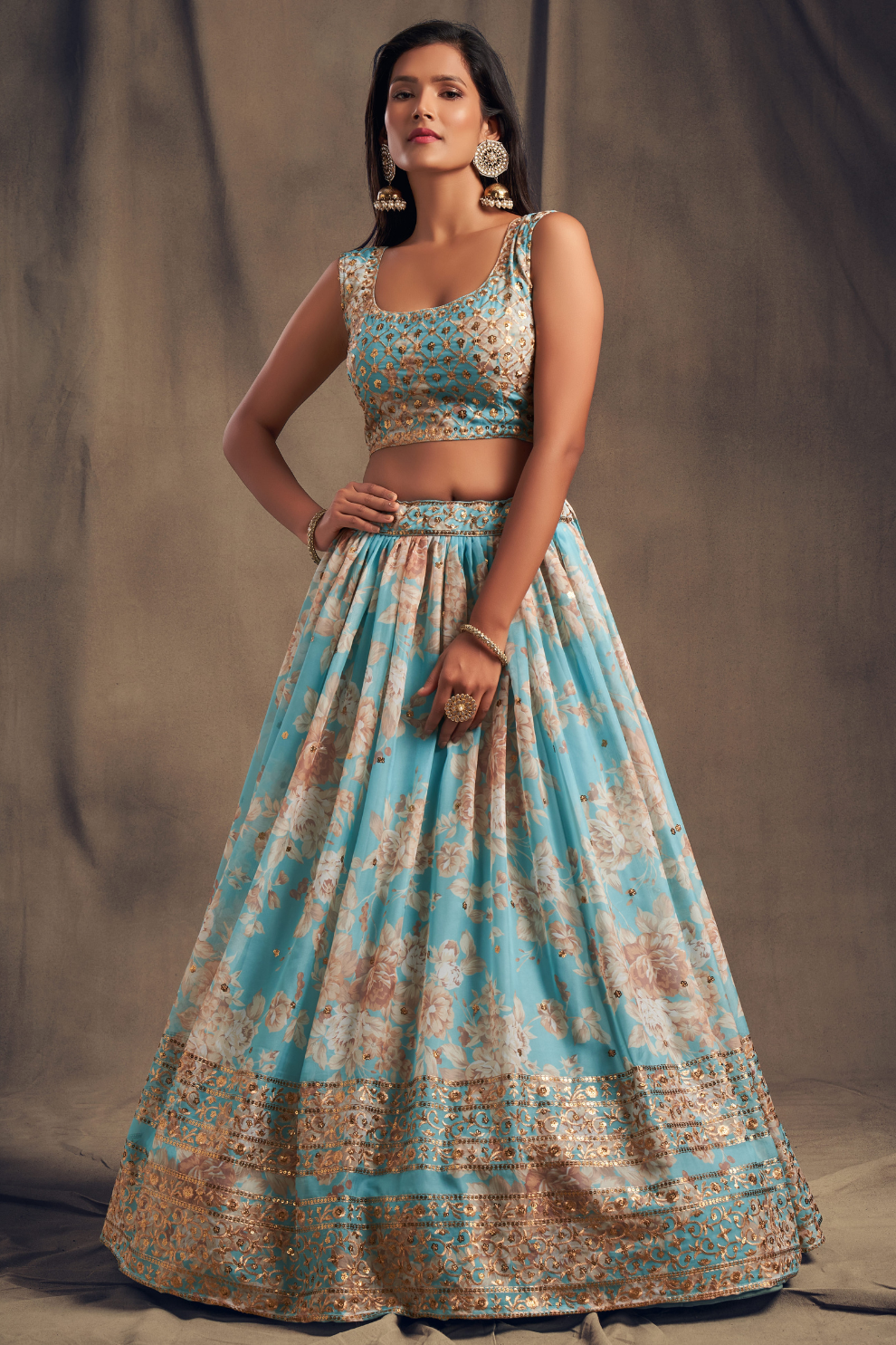 Bridal Organza Lehenga Choli with Detailed Floral Embroidery