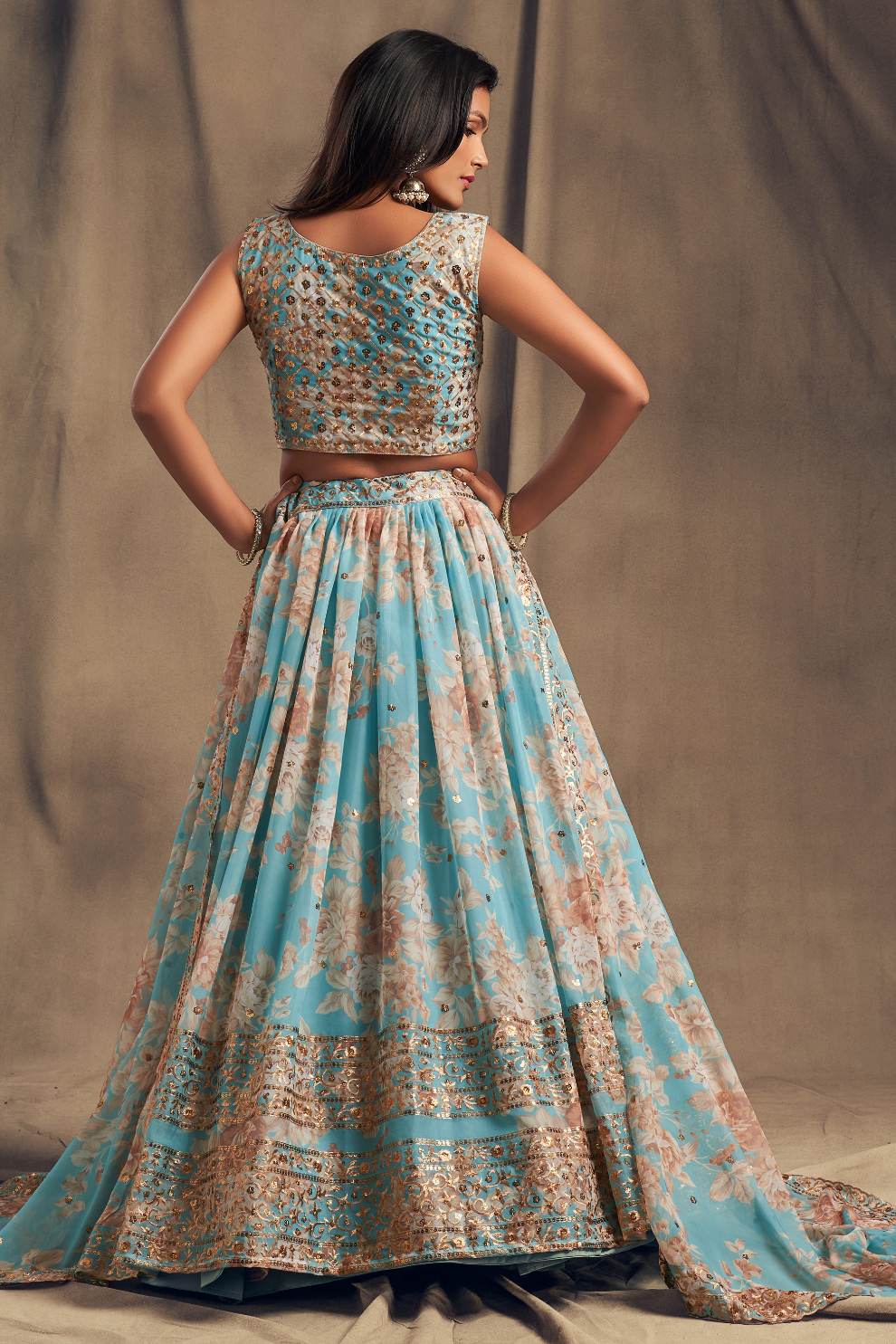 Bridal Organza Lehenga Choli with Detailed Floral Embroidery