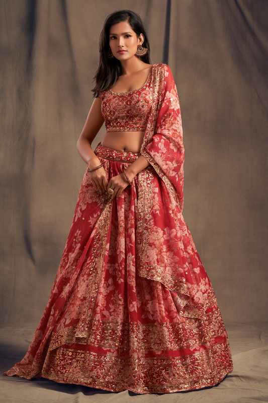 Bridal Organza Lehenga Choli with Detailed Floral Embroidery