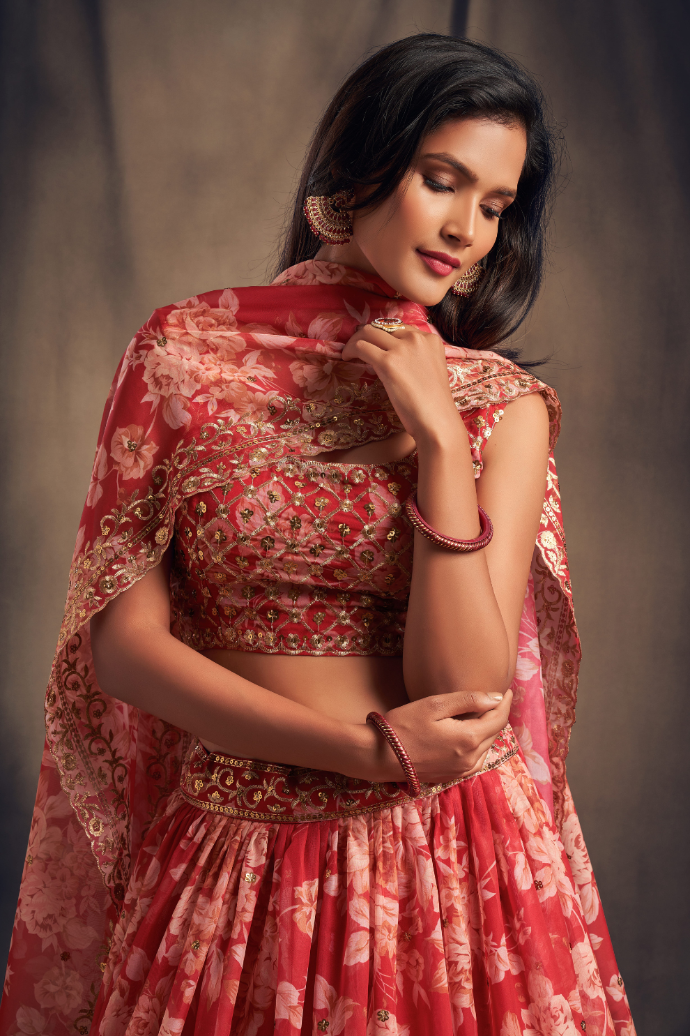Bridal Organza Lehenga Choli with Detailed Floral Embroidery