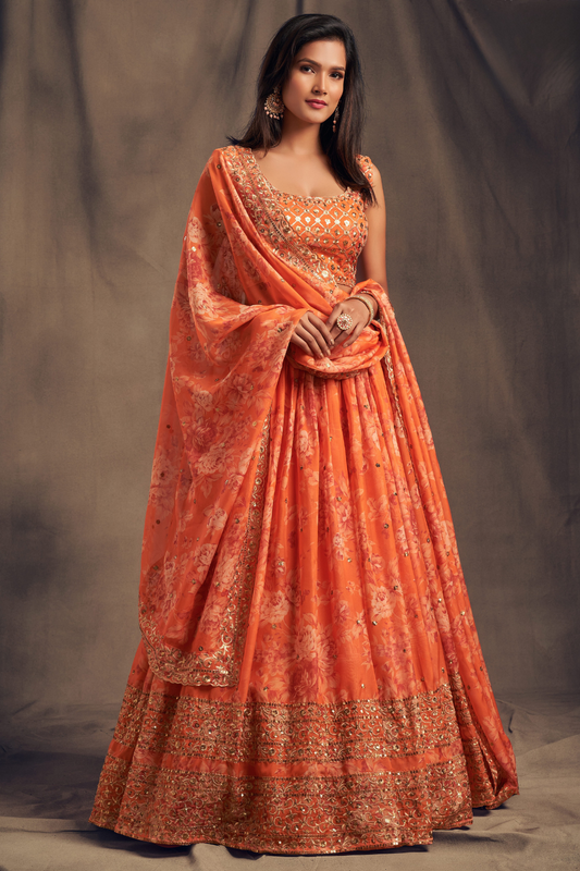 Bridal Organza Lehenga Choli with Detailed Floral Embroidery
