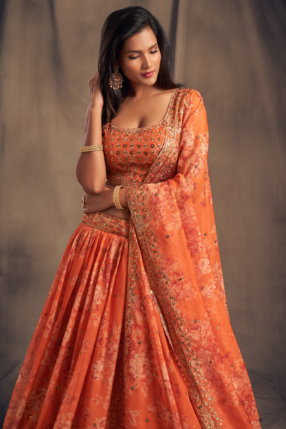 Bridal Organza Lehenga Choli with Detailed Floral Embroidery