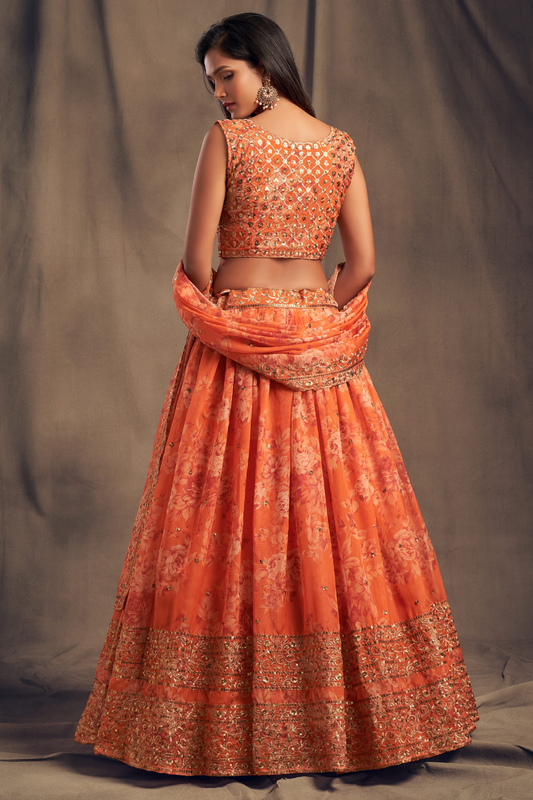 Bridal Organza Lehenga Choli with Detailed Floral Embroidery