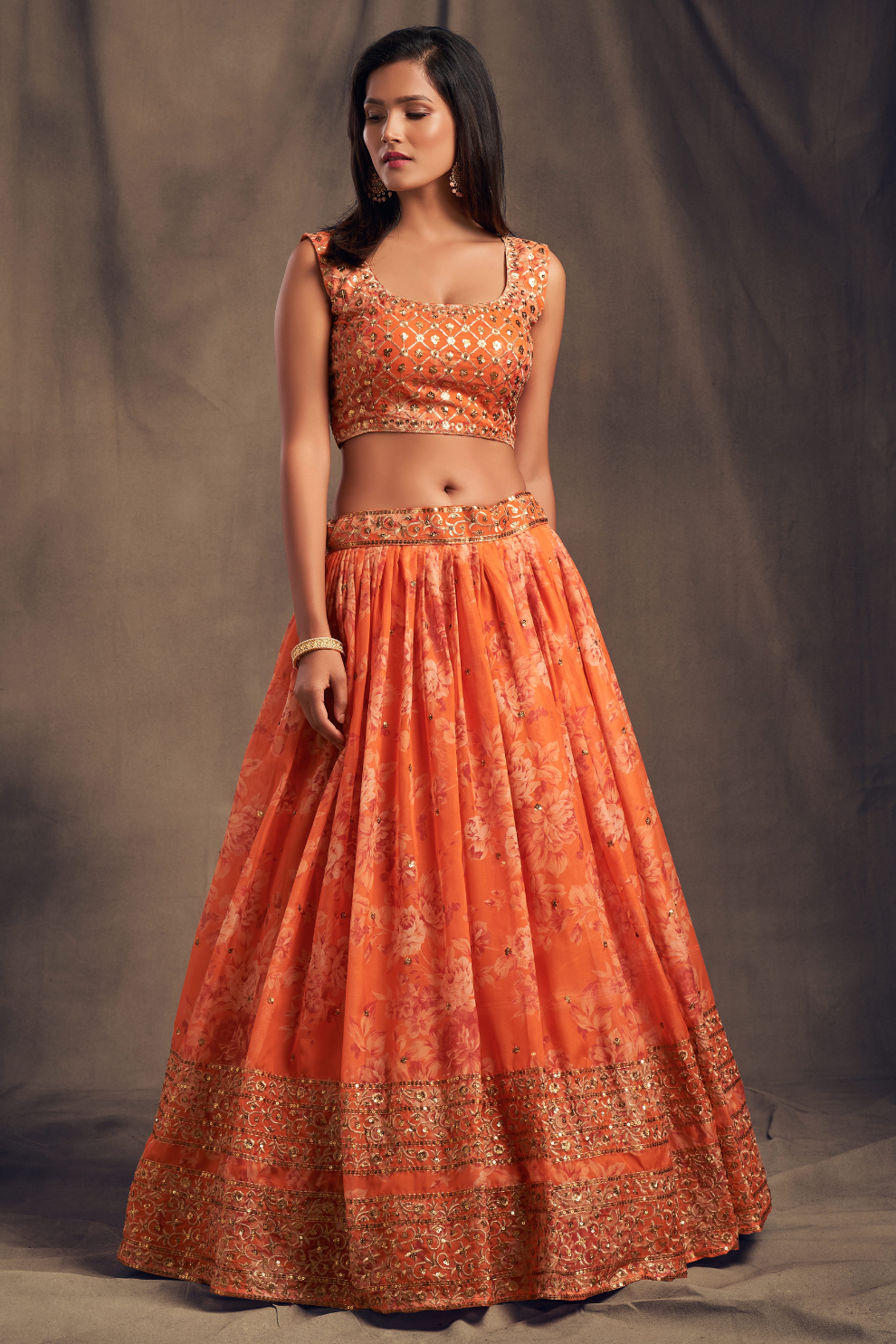 Bridal Organza Lehenga Choli with Detailed Floral Embroidery