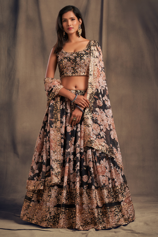 Bridal Organza Lehenga Choli with Detailed Floral Embroidery