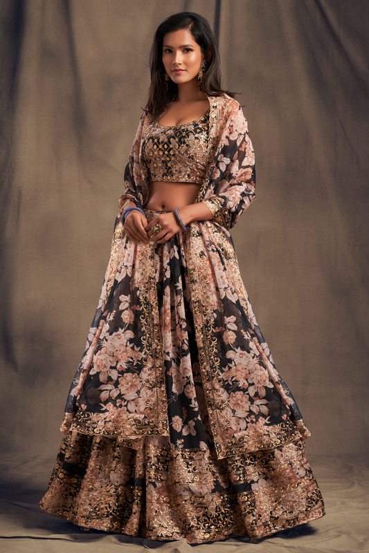 Bridal Organza Lehenga Choli with Detailed Floral Embroidery