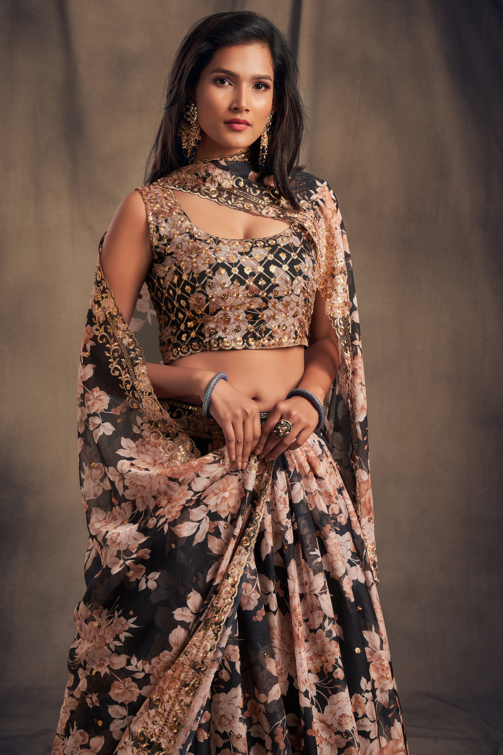 Bridal Organza Lehenga Choli with Detailed Floral Embroidery