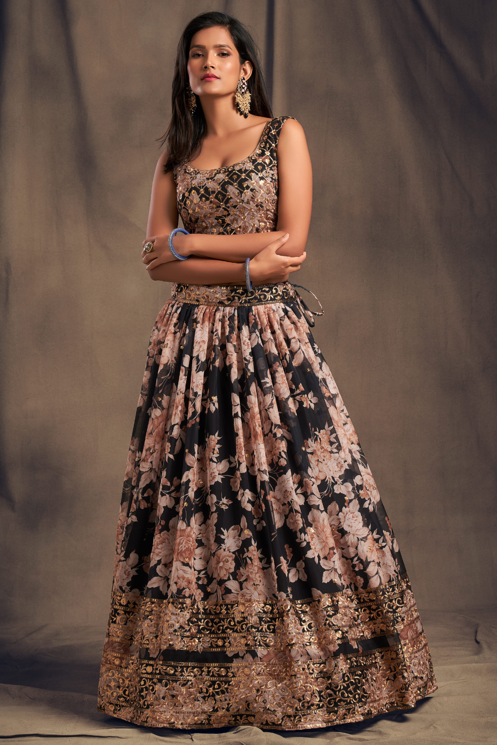 Bridal Organza Lehenga Choli with Detailed Floral Embroidery