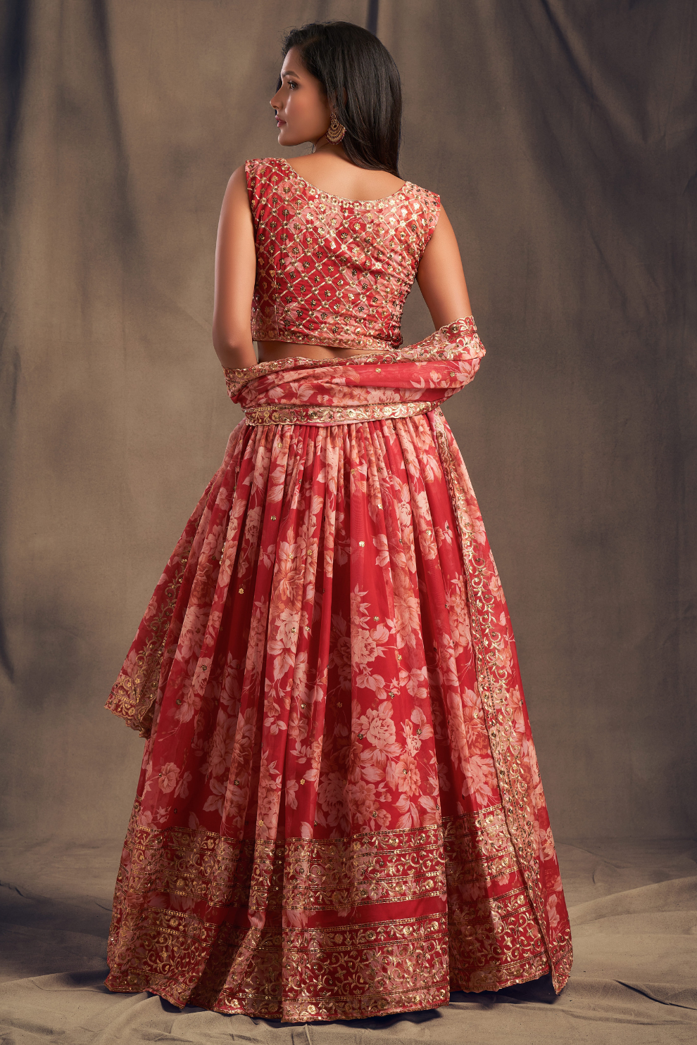 Bridal Organza Lehenga Choli with Detailed Floral Embroidery
