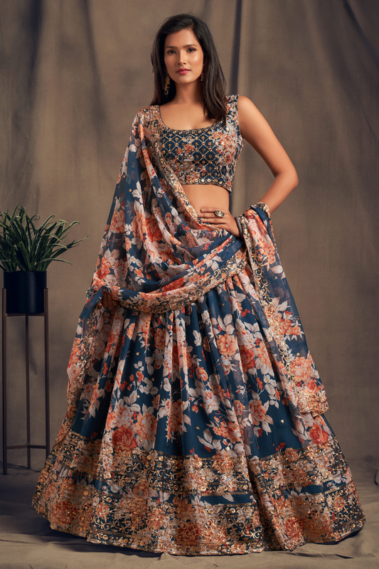 Bridal Organza Lehenga Choli with Detailed Floral Embroidery