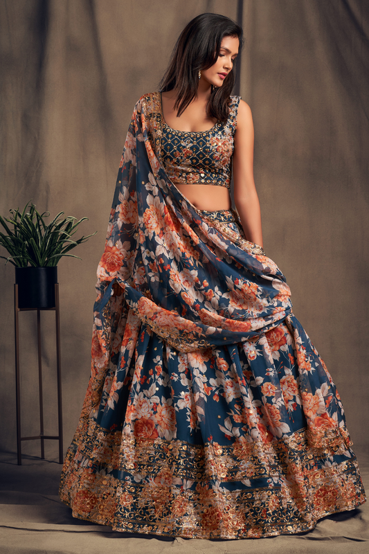 Bridal Organza Lehenga Choli with Detailed Floral Embroidery